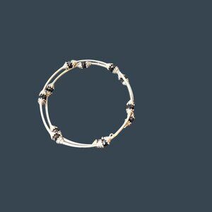 Sterling Silver & Black Bead Double Bangle Bracelet